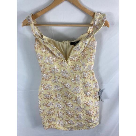 NWT Lulus Favorite Song Yellow Jacquard Off Shoulder Mini Dress Size XS - Picture 4 of 8